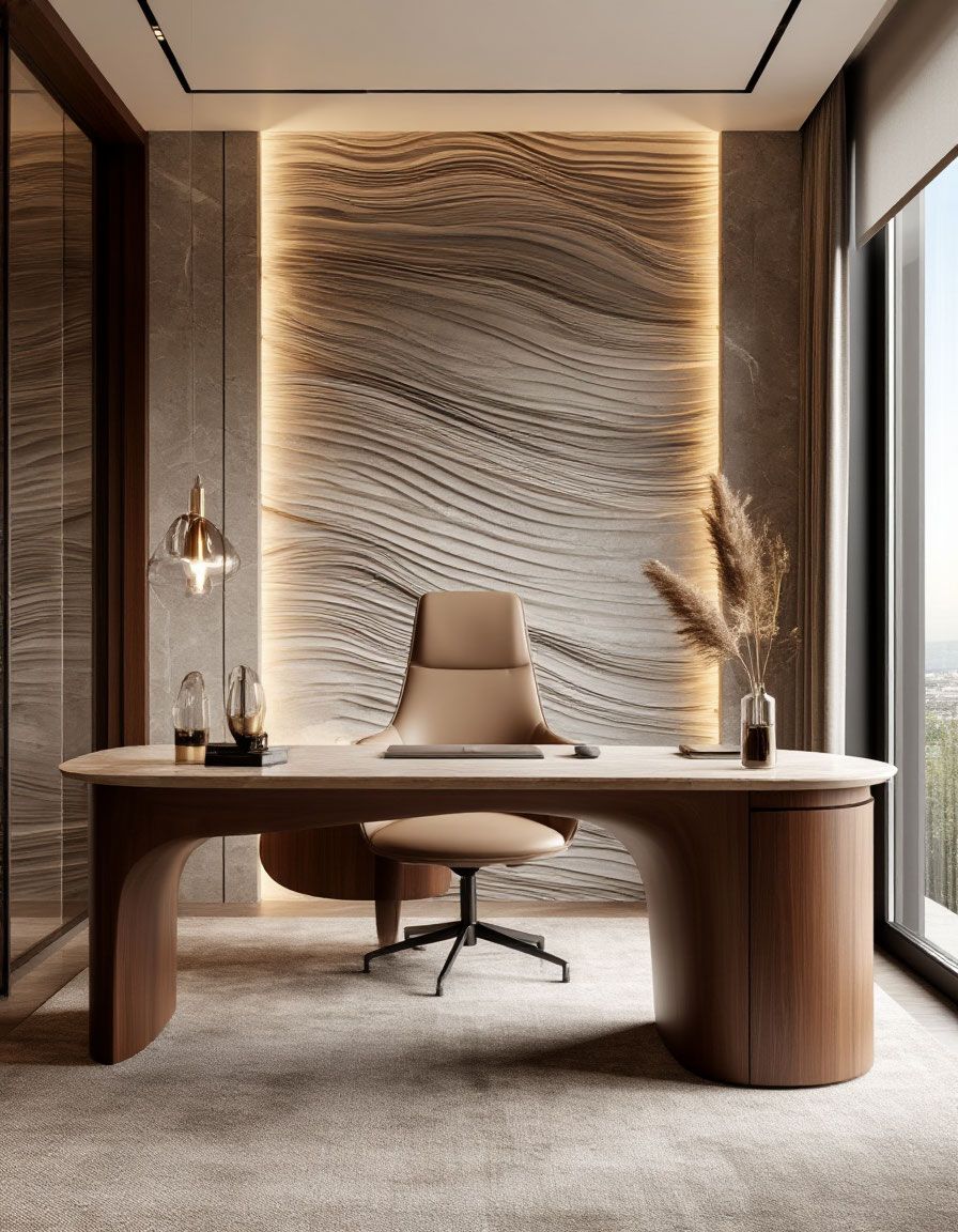 High-Status Director Office with Smoked Glass Trophy & Credenza Display #24
